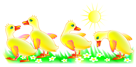 Illustration of four little ducklings, vector cartoon image.のイラスト素材