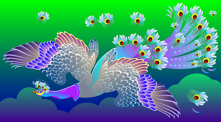Illustration of flying fairyland bird, vector cartoon image.のイラスト素材