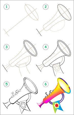 Page shows how to learn step by step to draw a toy trumpet.のイラスト素材