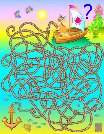 Logic puzzle game with labyrinth. Which rope connects to the anchor?のイラスト素材