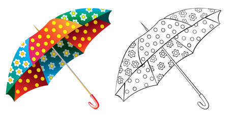 Colorful and black and white pattern umbrella, vector cartoon image.のイラスト素材