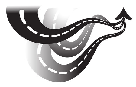 Three roads leading towards arrow, vector image.のイラスト素材