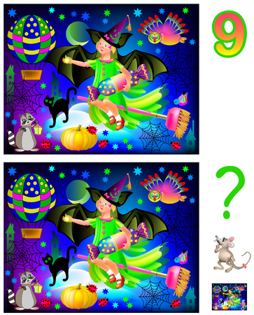 Logic puzzle game for children and adults. Need to find 9 differences. Developing skills for counting. Vector cartoon image.のイラスト素材