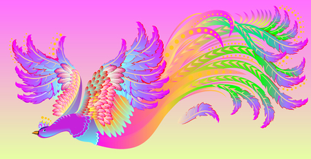 Illustration of flying fairyland pink bird, vector cartoon image.のイラスト素材