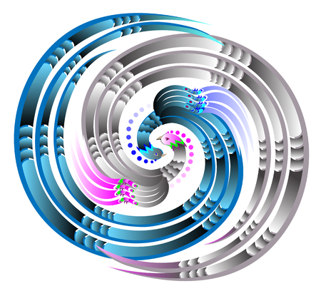 Couple of fairyland fantasy birds, vector cartoon image.のイラスト素材