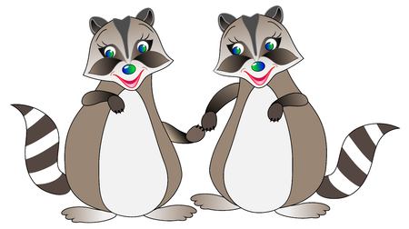 Illustration of couple of raccoons, vector cartoon image.のイラスト素材