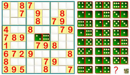 Logic puzzle Sudoku game. Need to complete the puzzle using the remaining dominoes. Vector image.のイラスト素材