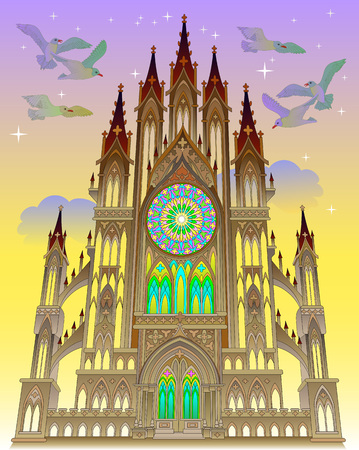 Illustration of a fantasy Gothic castleのイラスト素材