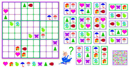 Logic Sudoku game. Need to complete the puzzle using the remaining details. Vector image.のイラスト素材