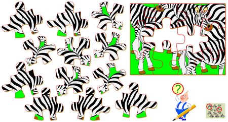 Puzzle game with two missing pieces and cartoon characters.のイラスト素材