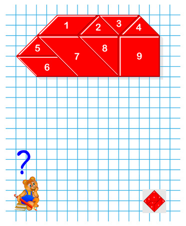 Tangram puzzle. Traditional Chinese logic game for children adults. Need to made square from geometric figures and draw it. Vector image.のイラスト素材