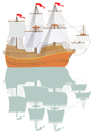 Illustration of galleon with reflectionのイラスト素材