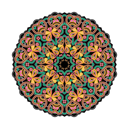 Fantasy oriental ornament done in kaleidoscopic style. Geometric circle vector image.のイラスト素材