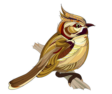 Fantasy illustration of cute European crested tit on white background. Hand-drawn vector image.のイラスト素材