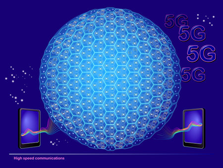 Scheme of High speed communications work on the globe. 5G internet telecommunications with...
