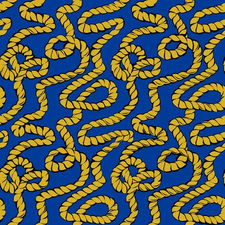 Seamless pattern ornament with weaving ropes and maritime decoration. Modern popular print ornate for wall-paper and textile. Sea background. Vector cartoon image.のイラスト素材