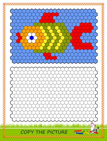 Educational page for kids. Copy the picture. Printable worksheet for children school textbook. Draw and paint the fish by example. Developing coloring and counting skills. Baby coloring book. IQ testのイラスト素材