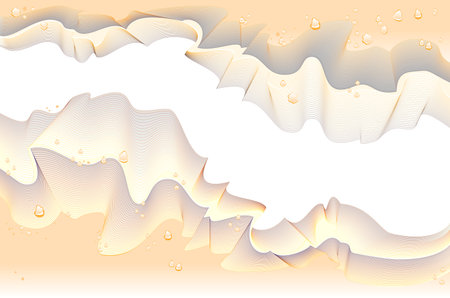 Abstract artistic background for banner or poster with gold waves. Modern stylish texture of weaving silk with space for text. Stylized wavelike decoration in silver shades.のイラスト素材