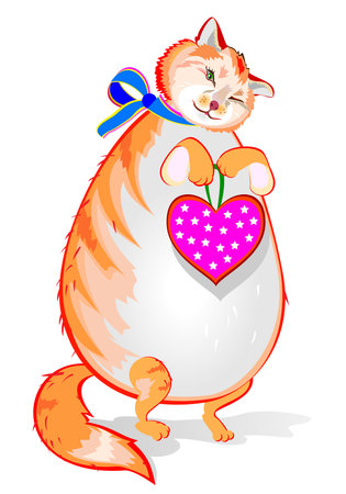 Illustration of cute smiling fat cat. Greeting card for birthday or valentine day. Cartoon vector. Animals for kids.のイラスト素材