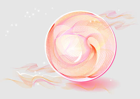 Delicate pink abstract background. Wavy lines flowing smoothly into a geometric spherical shape. Digital generated ball. Luxury gradient texture.のイラスト素材