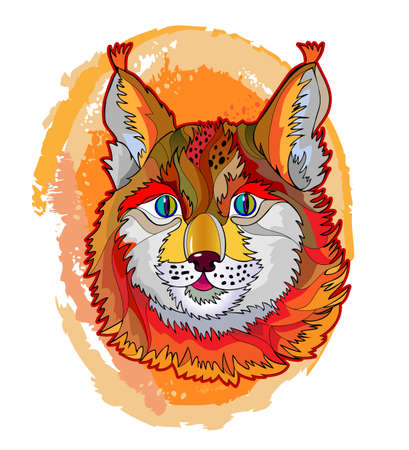 Fantasy illustration of fairyland red lynx. Wildlife animals. Abstract drawing for children fairy tale book. Printable cartoon vector. Decorative print for background, t-shirt, decoration, wallpaper.のイラスト素材