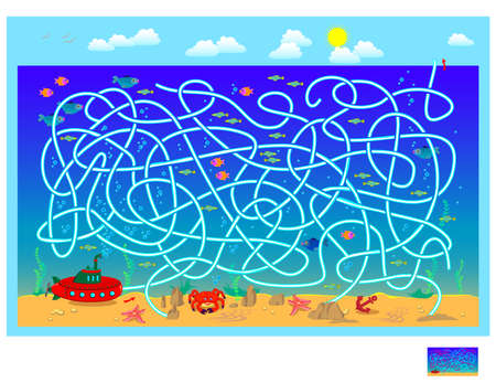 Best labyrinths. Help the submarine find the way to the surface of the sea. Logic puzzle game for children and adults. Maze for kids brain teaser book. educational page. play online. vector illustration.のイラスト素材
