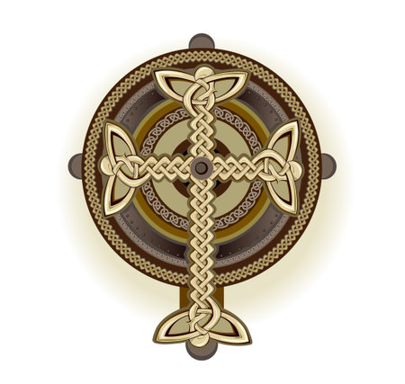 Celtic cross. Ancient Irish symbol. Ethnic magic sign. Celtic knot pattern. Old Nordic drawing. Vector illustration. Design for decoration, logo, tattoo, icon, sticker.のイラスト素材