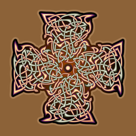 Celtic cross. Ancient Irish symbol. Ethnic magic sign. Celtic knot pattern. Old Nordic drawing. Vector illustration. Design for decoration, logo, tattoo, icon, sticker.のイラスト素材