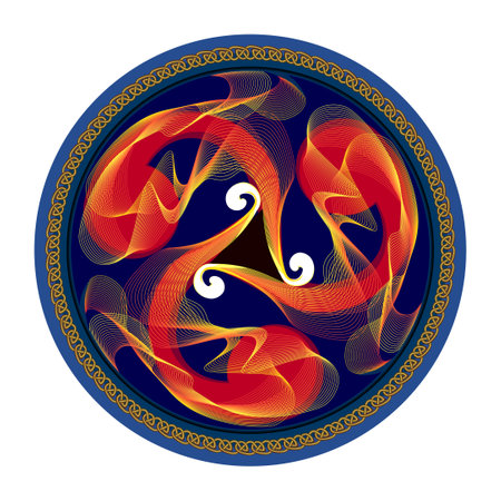 Ancient Irish symbol. Ethnic magic sign. Celtic knot pattern. Triple trickle Celtic spiral ornament.のイラスト素材