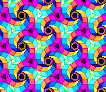 Seamless pattern ornament. Psychedelic illustration. Trip out of depression. Journey into the subconscious. Template for textile, fabric, wallpaper. Geometric vector background.のイラスト素材