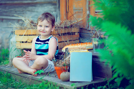 Adorable kid on the farmの写真素材