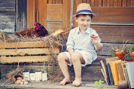 Adorable kid on the farmの写真素材