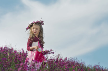 Beautiful, young girl on the fieldの写真素材