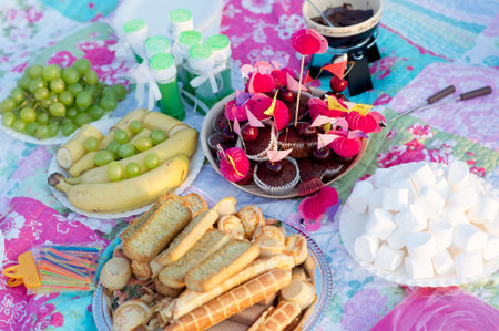 Picnic, outdoor. Delicious food during midsummer