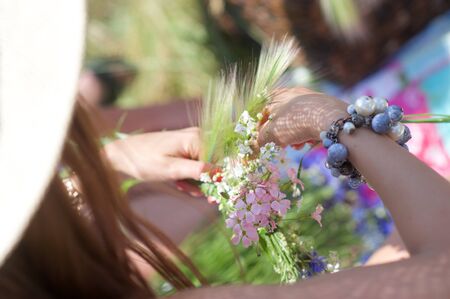 Summertime, midsummer. Cute girl outdoorの写真素材