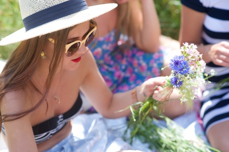 Summertime, midsummer. Cute girl outdoorの写真素材