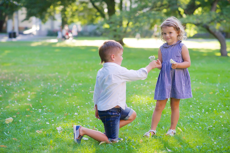 Family. Adorable children in the parkの写真素材