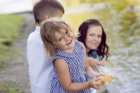 Beautiful family on the streetの写真素材