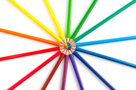 Colorful wooden pencils isolated on white backgroundの写真素材