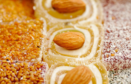 Delicious Turkish sweets with almondsの写真素材