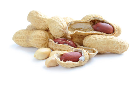 Composition from peanuts on the white background