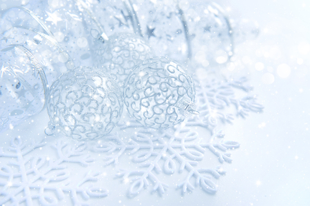 Christmas festive background with silver baublesの写真素材