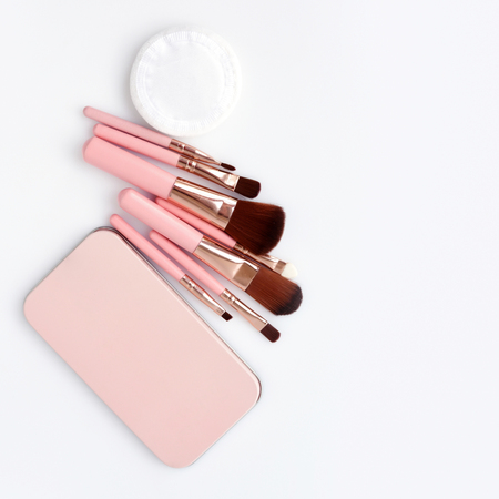 Make-up brushes isolated on white backgroundの写真素材