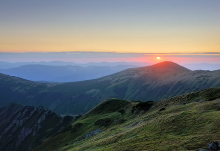 Majestic sunrise in the mountains landscape. Carpathian, Ukraine, Europe.