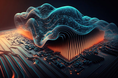 Abstract technology background. Analysis of big data. Glow information waves in futuristic style. Generative AIの素材