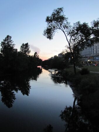 evening on the Vasilyevsky Island in St  Petersburgの写真素材