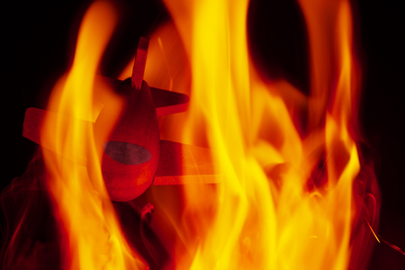 Air crash. Airplane on fire on fire.の写真素材