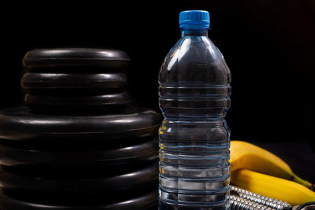Healthy lifestyle concept. Fitness, sports equipment, healthy and active lifestyle. Side view of a...