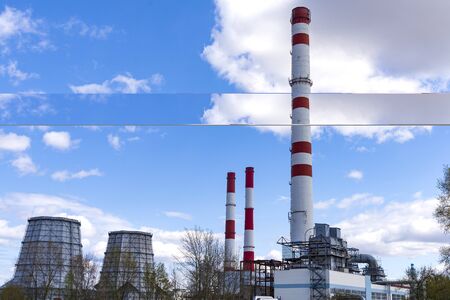 Chemical plant infrastructure with the blue sky in the background.の写真素材