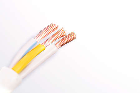 Electric cable without insulation isolated on white background with place for text.の写真素材